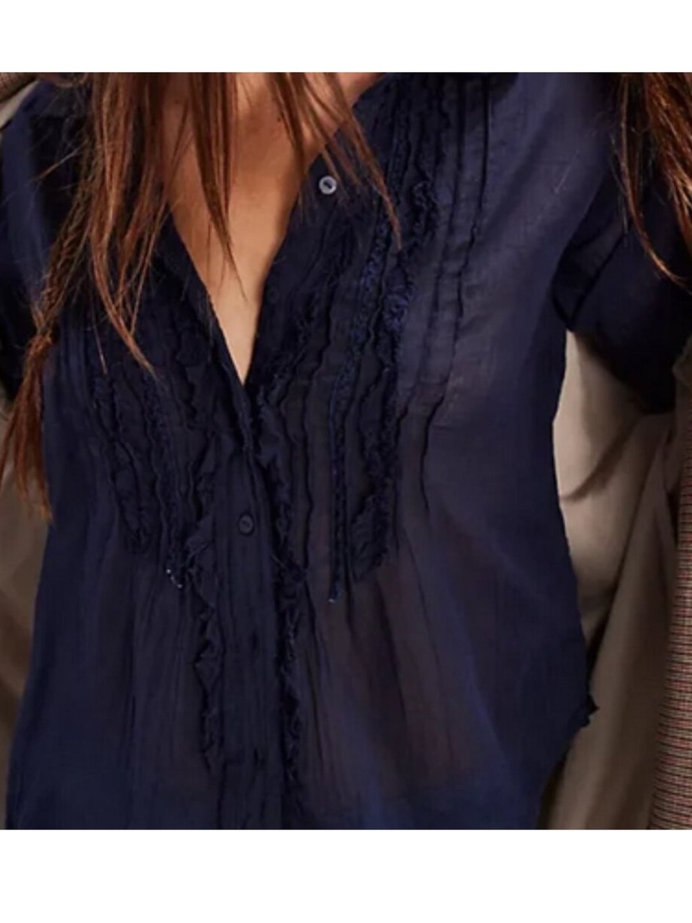 Free People Drew Tuxedo Ruffle Gauze Button Top Size S Boho Pirate Chic Festival